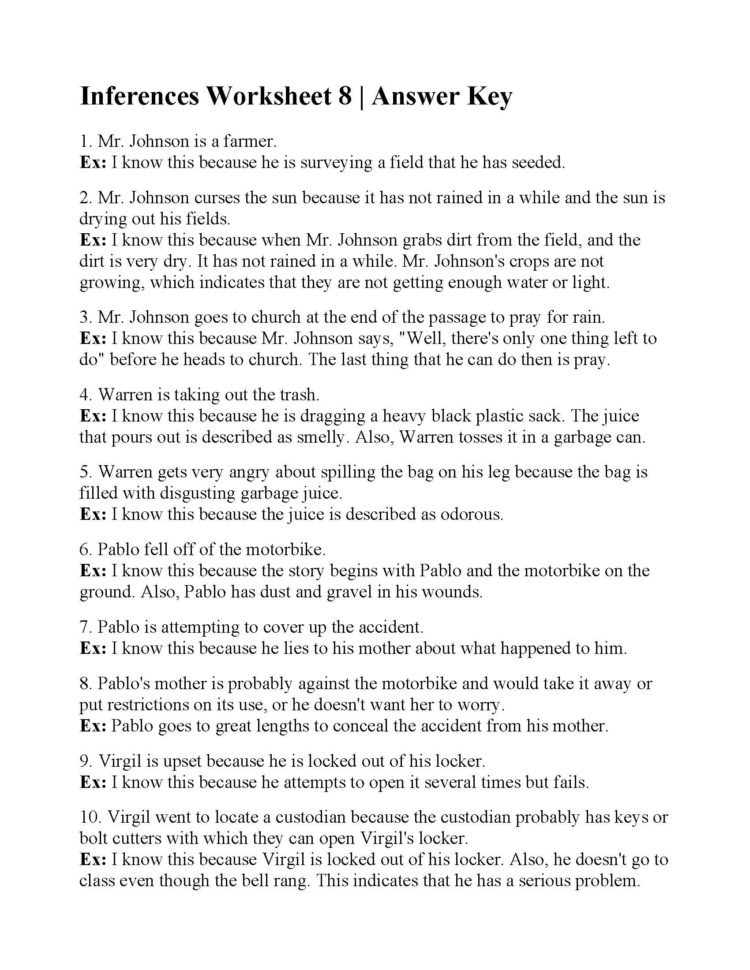 Inferences Worksheet 8  Answers