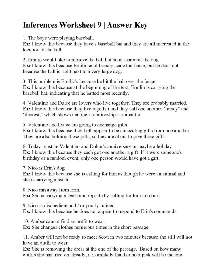 Inferences Worksheet 9  Answers