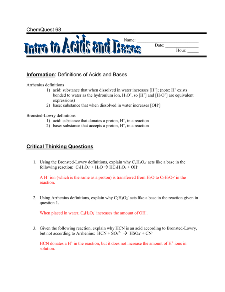 Information Definitions Of Acids And Bases