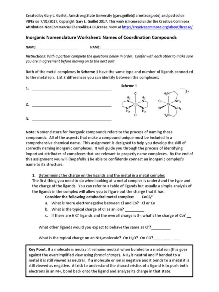Inorganic Nomenclature Worksheet  Yooob