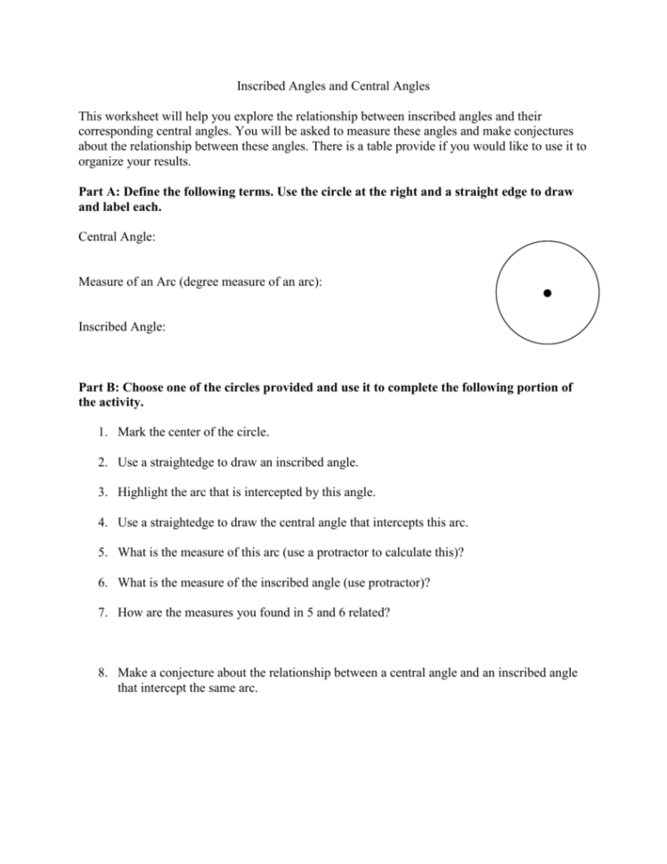 Inscribed Angles And Central Angles