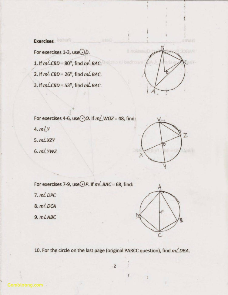 Inscribed Angles Worksheet  Cramerforcongress
