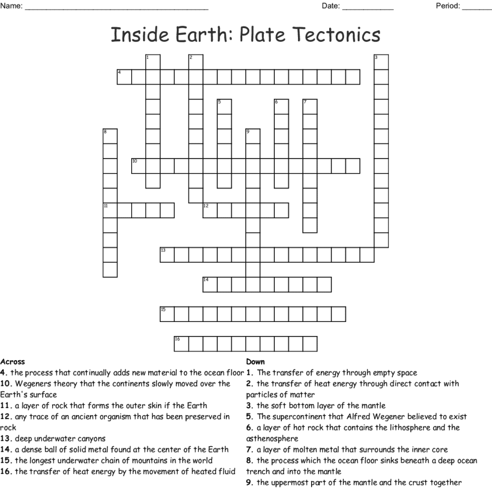 Inside Earth Plate Tectonics Crossword  Word