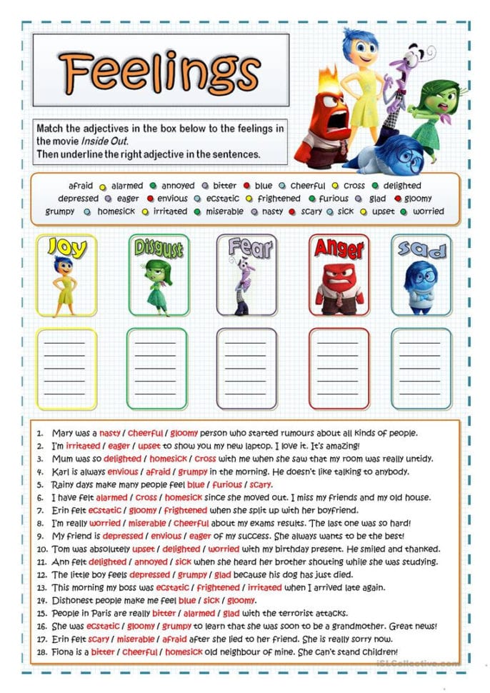 Inside Out Feelings And Emotions English Esl Worksheets —