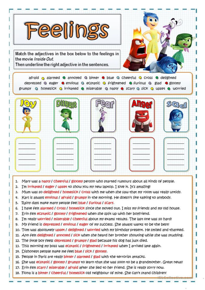 Inside Out  Feelings And Emotions  English Esl Worksheets
