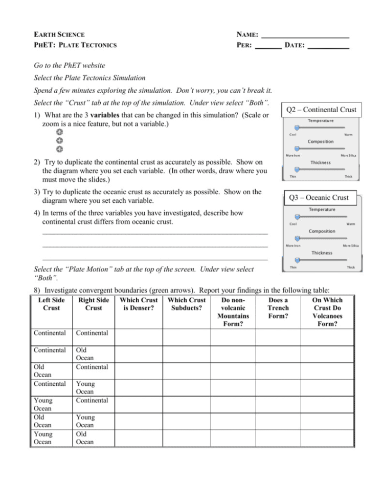 Inspirational Plate Tectonics Phet Worksheet – Enterjapan