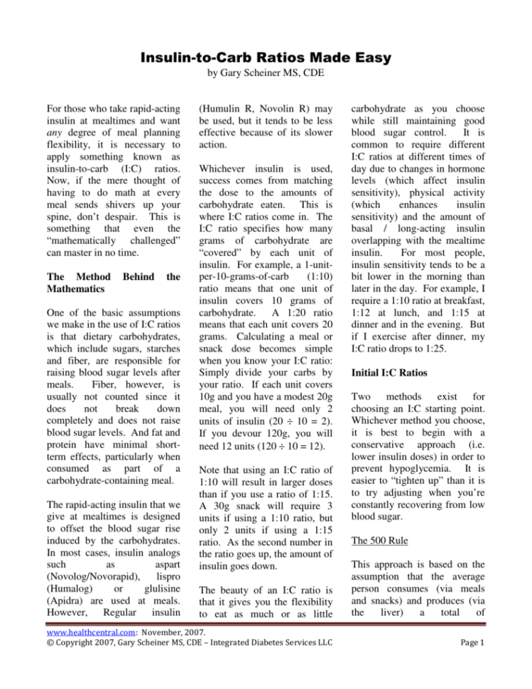 Insulintocarb Ratios Made Easy