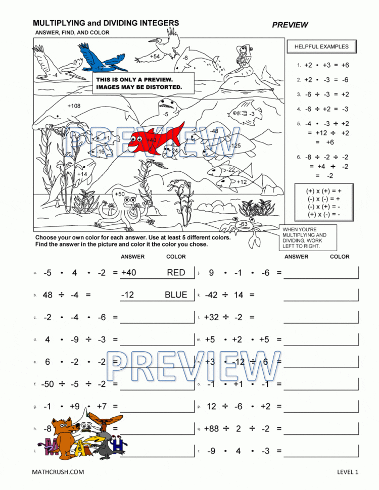 Integer Worksheetsmath Crush