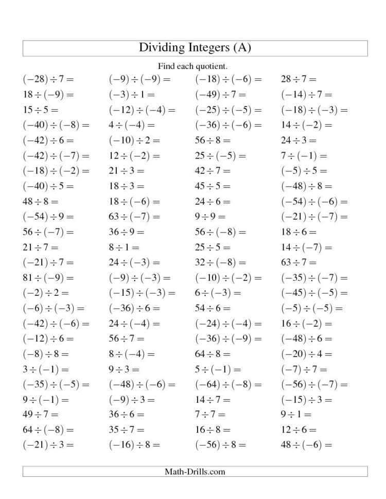 Integers Worksheets Grade 8 Math Integers Worksheet Grade