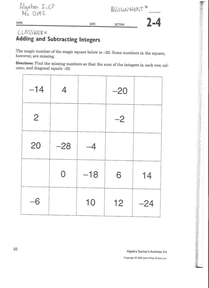 Integers Worksheets With Answers Math Adding Integers