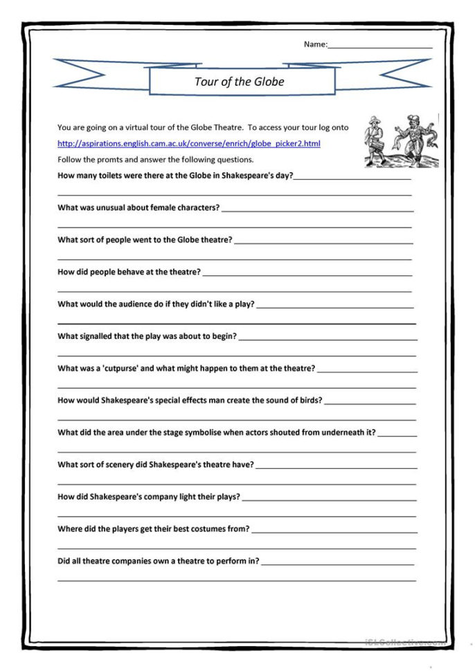 Interactive Globe Theatre Questions  English Esl Worksheets