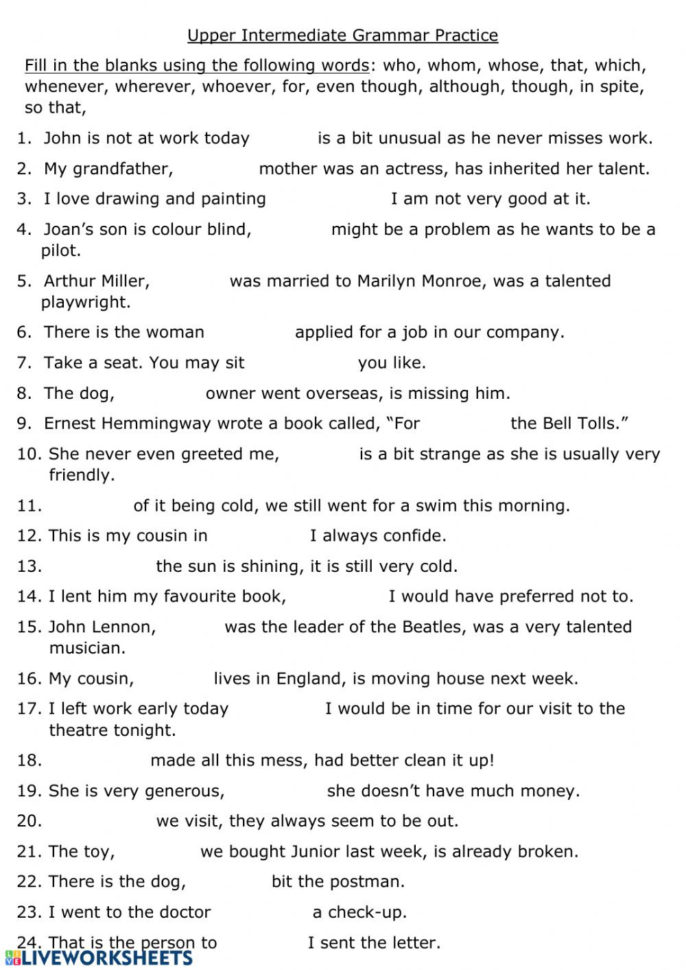Intermediate Grammar Practice  Interactive Worksheet