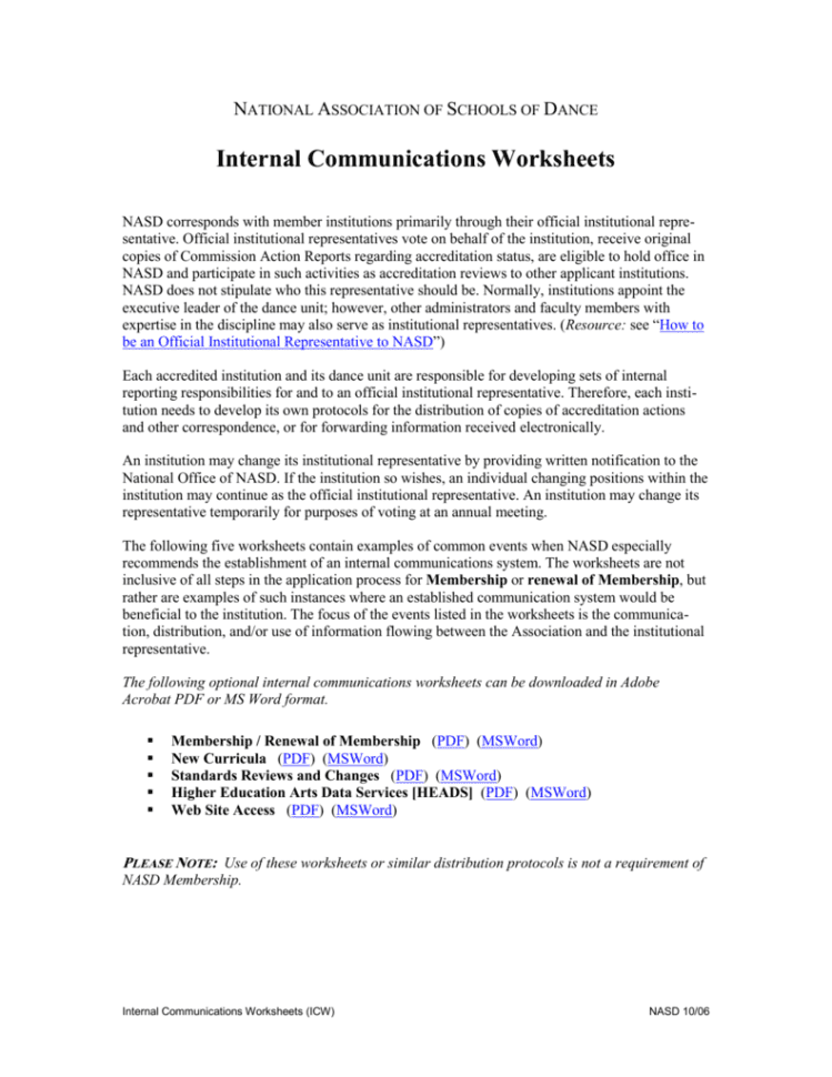 Internal Communications Worksheet