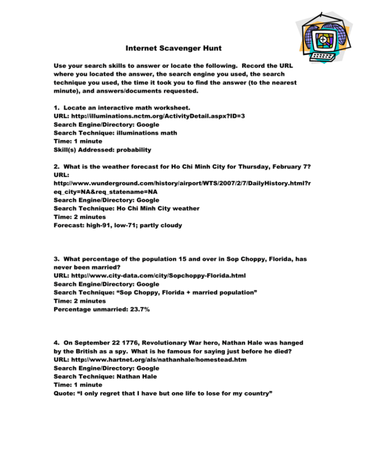 Internet Scavenger Hunt