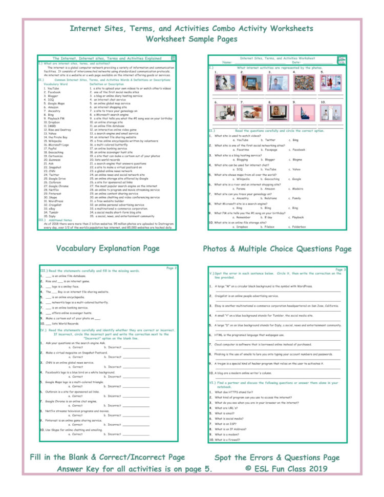 Internet Sites Terms And Activities Combo Activity Worksheets