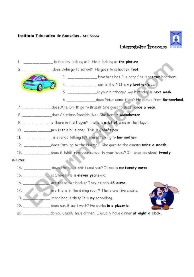 Interrogative Pronouns  Esl Worksheetlhmoniz