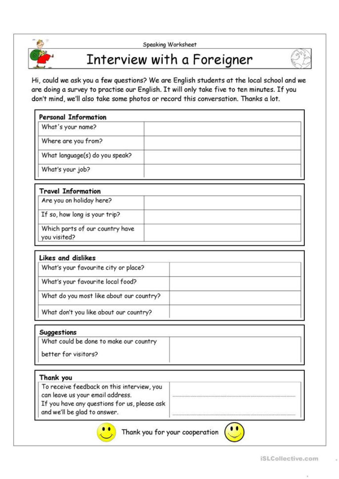 Interview With A Foreigner  English Esl Worksheets