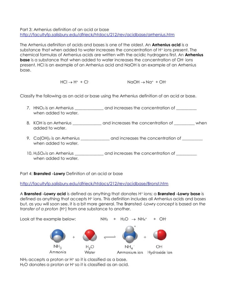 Acids And Bases Worksheet Chemistry