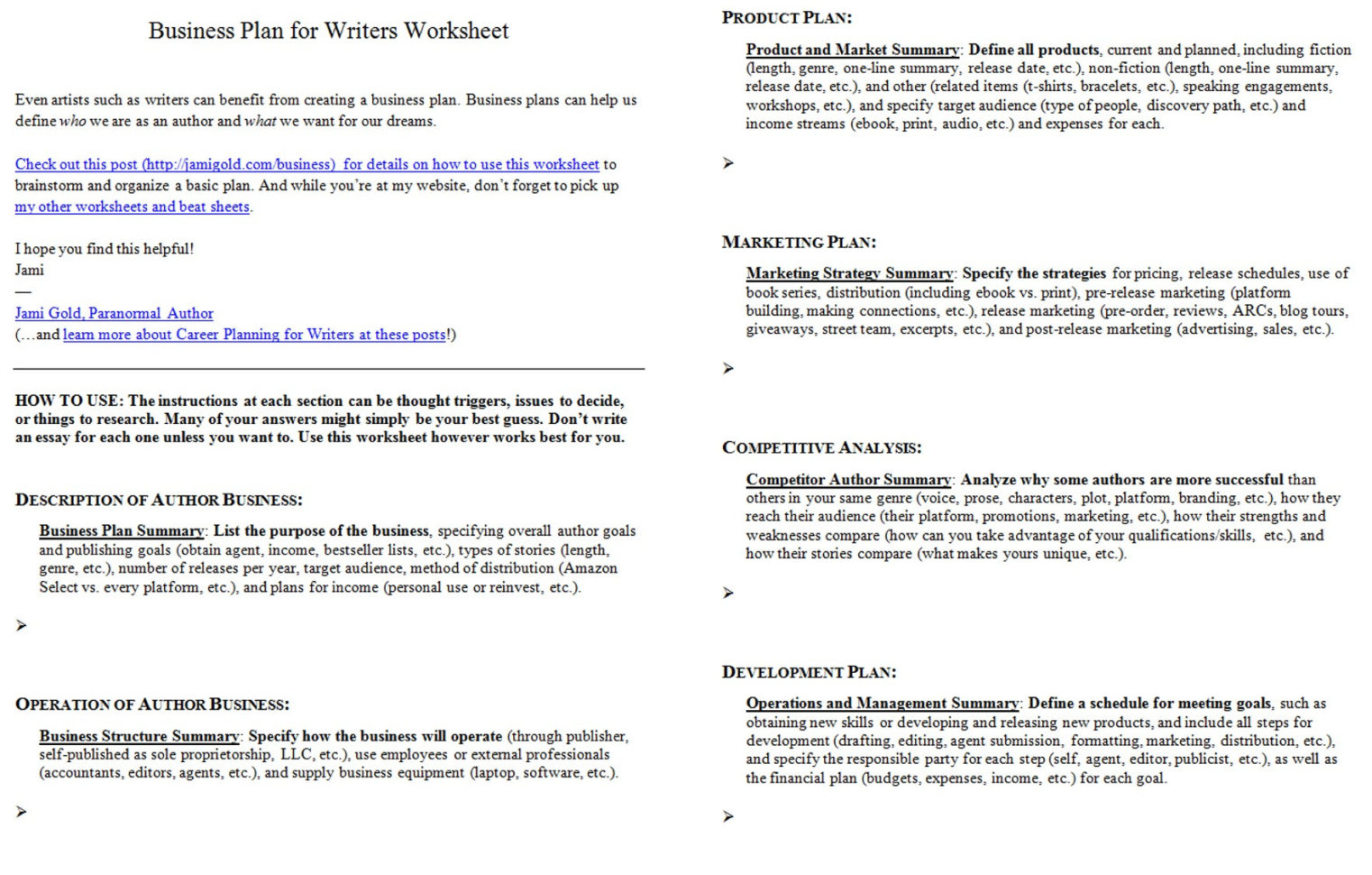 Business Plan Worksheet — db-excel.com