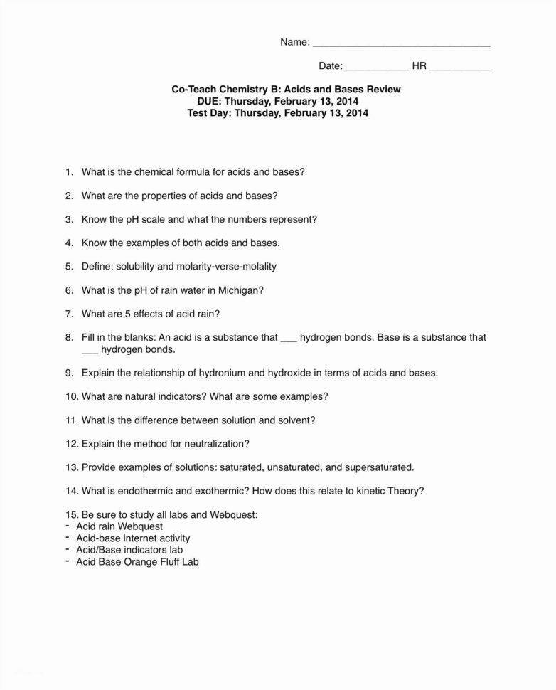 Introduction To Acids And Bases Worksheet Answer Key
