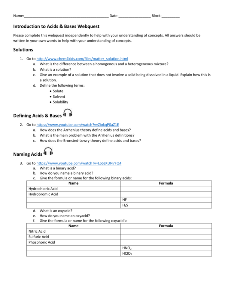 Introduction To Acids  Bases Webquest