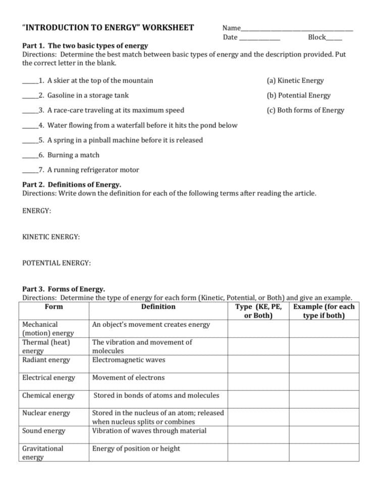 Energy Worksheets Grade 5 — db-excel.com