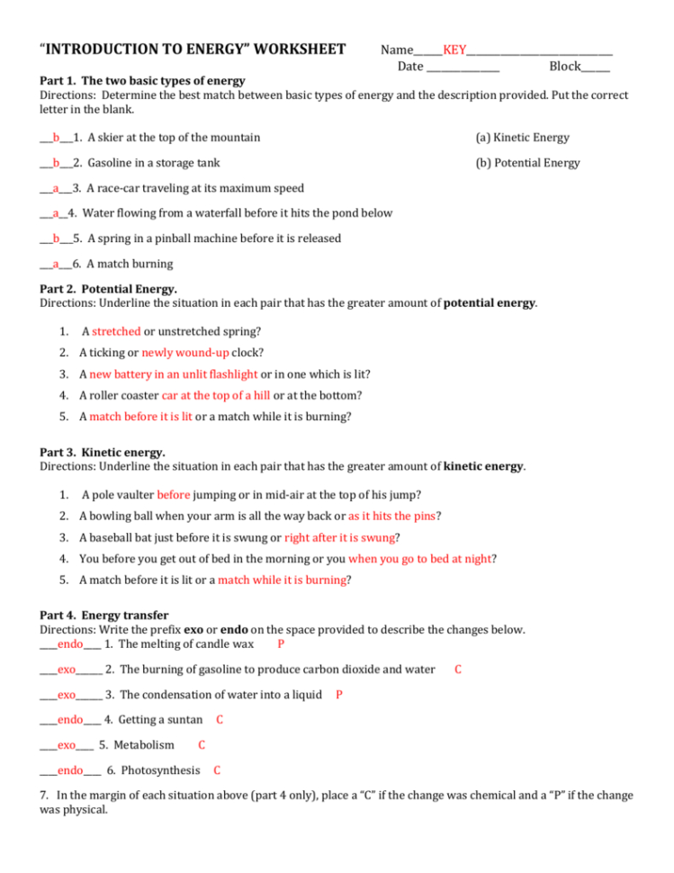 Introduction To Energy Worksheet Answers — Db-excel.com