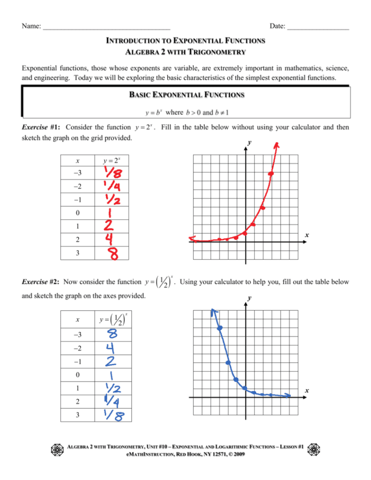 Graphing Exponential Functions Worksheet Answers —