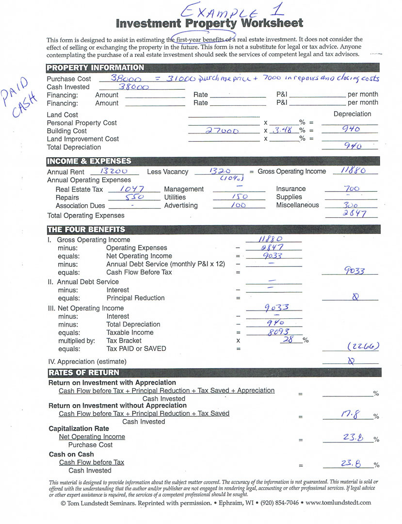 Investment Property Worksheet  Kansas City Investment Property And