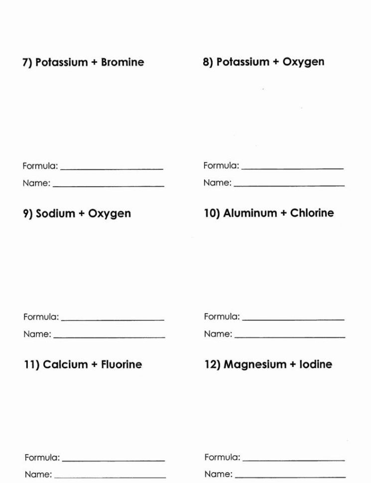 Ionic Bonding Practice Worksheet  Soccerphysicsonline