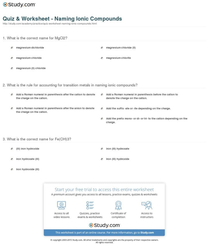 Charges Of Ions Worksheets Answers