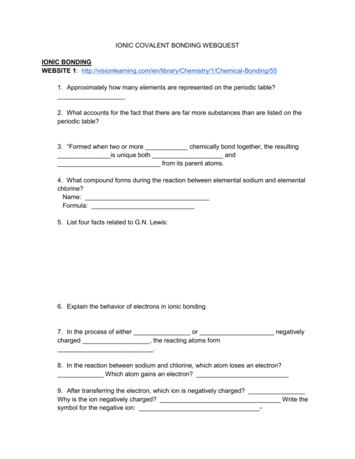 Covalent Bonding Worksheet Answers