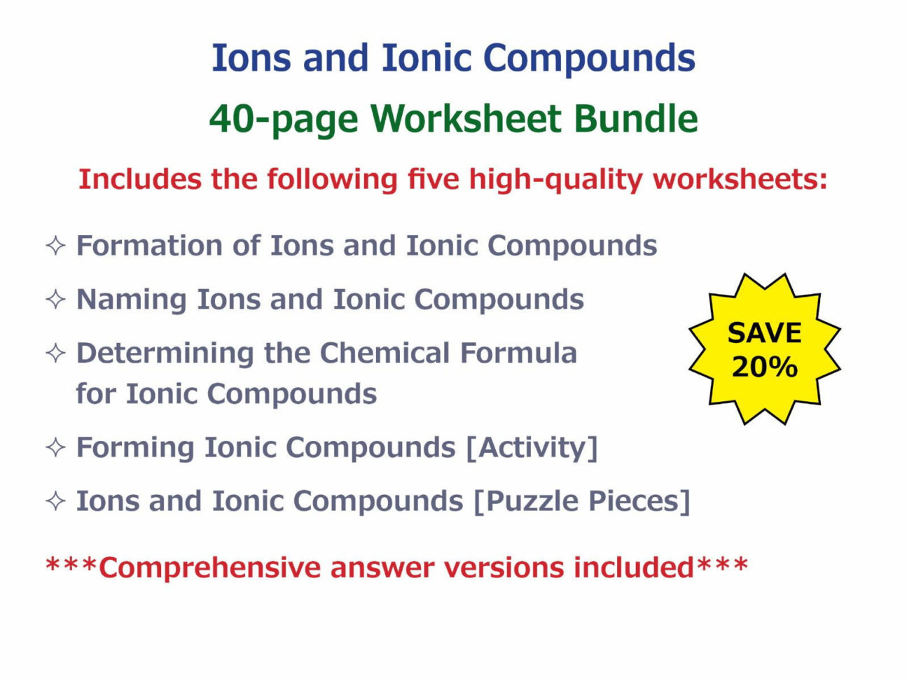 Ions And Ionic Compounds Worksheet Bundle
