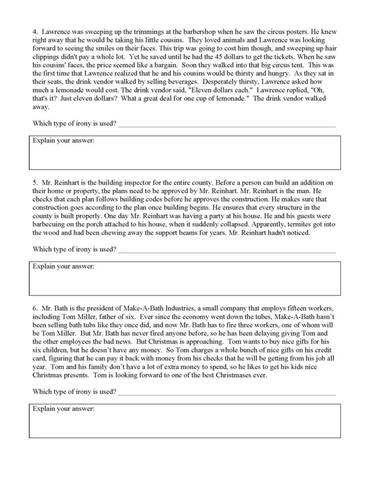 Identifying Irony Worksheet Answers