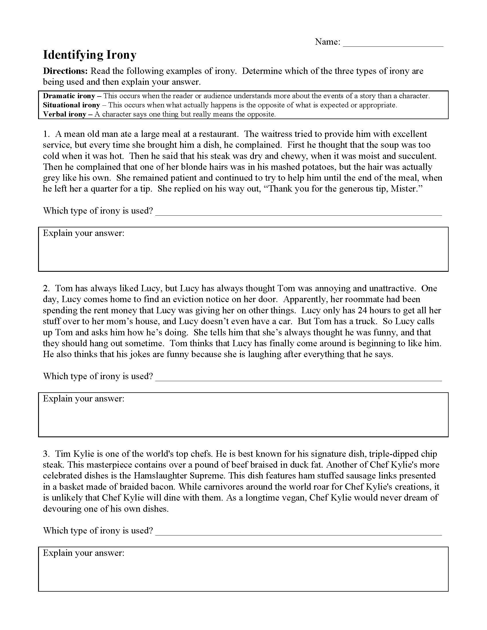 Irony Worksheet 1  Preview