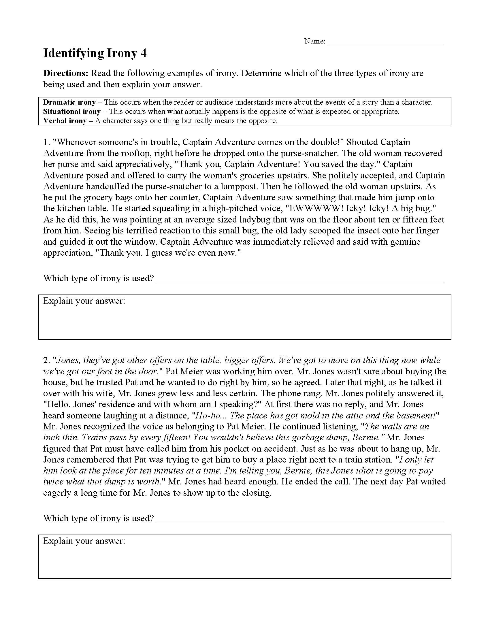 Identifying Irony Worksheet Answers Db excel