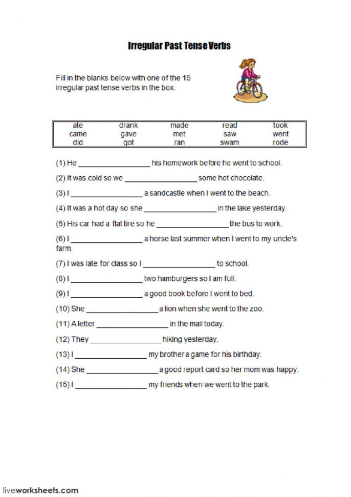 Irregular Verbs Online Worksheet