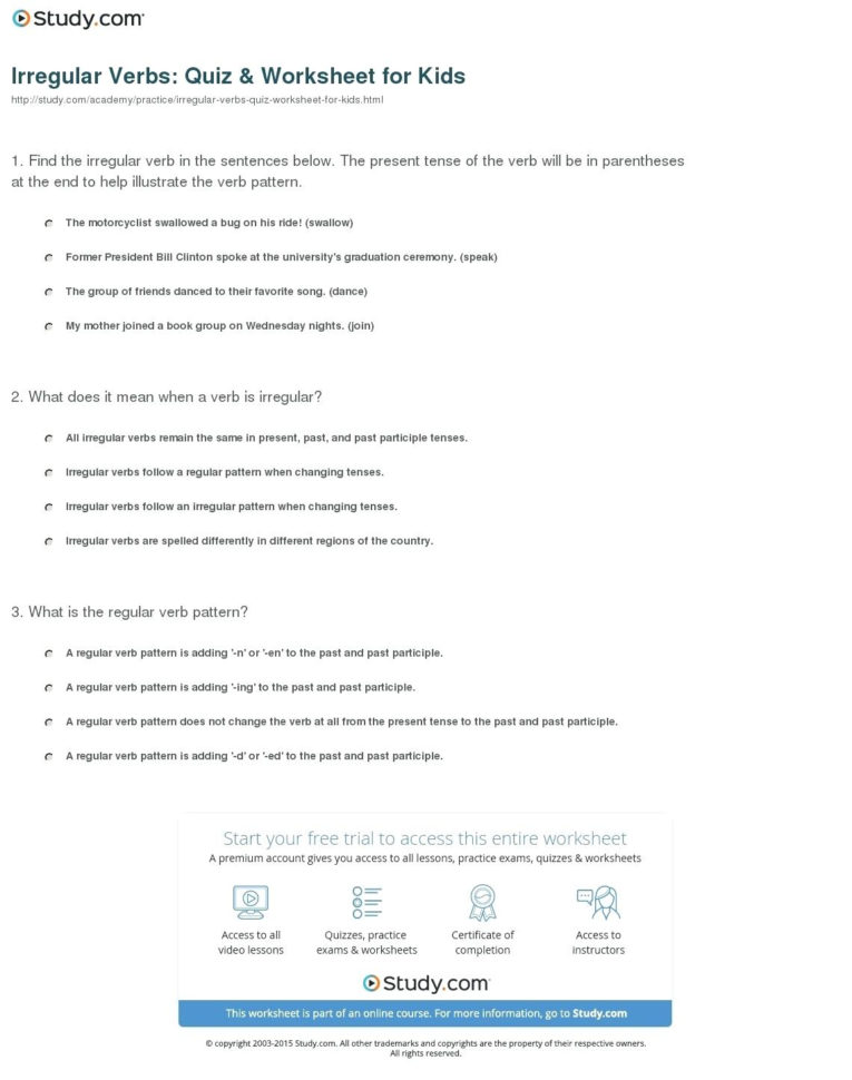 Irregular Verbs Worksheet – Tattoonameclub