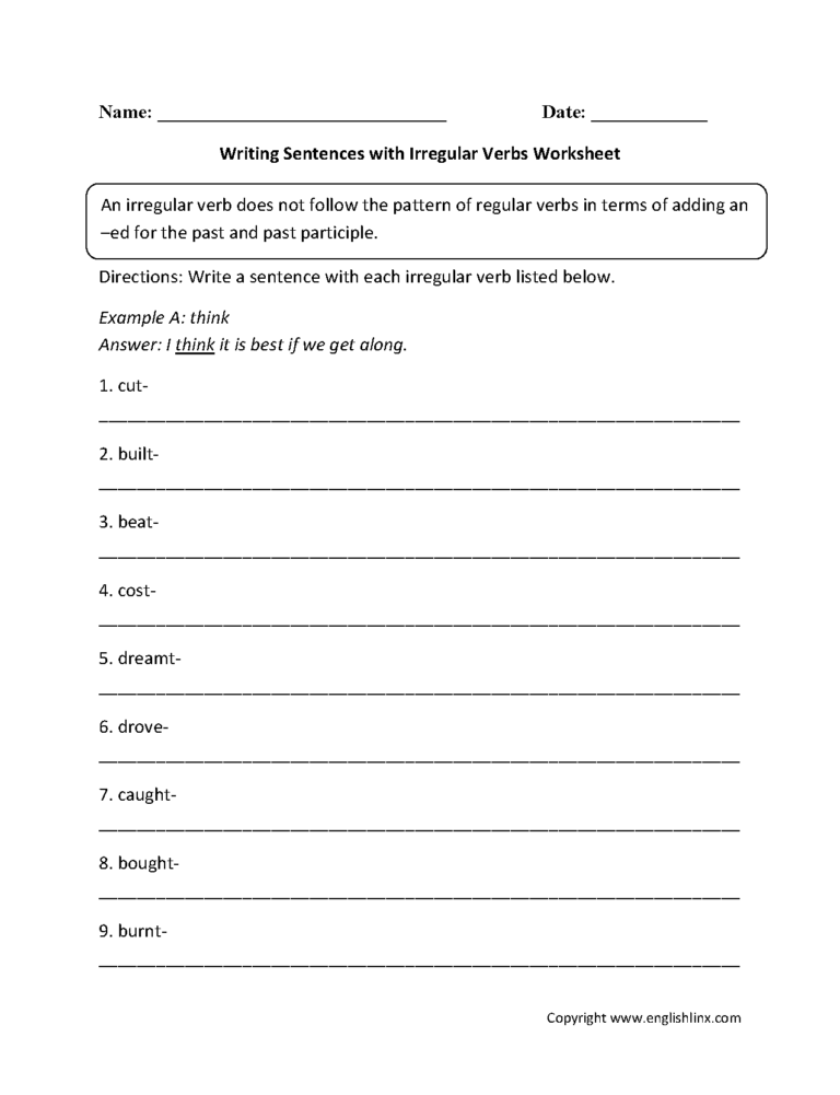 Irregular Verbs Worksheets Writing Sentences With — db-excel.com