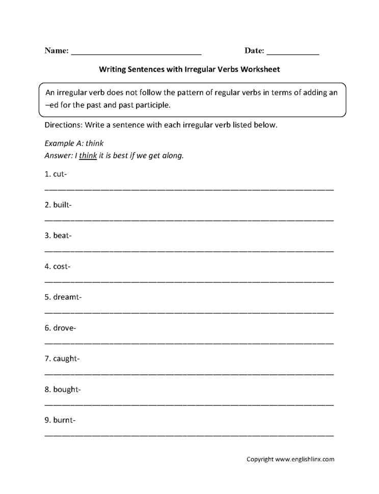 Irregular Verbs Worksheets  Writing Sentences With