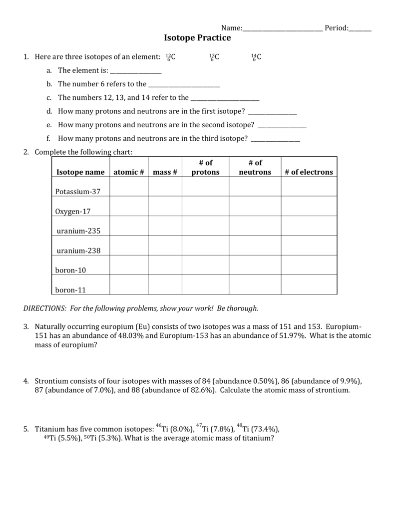 Isotope Practice Worksheet Answers