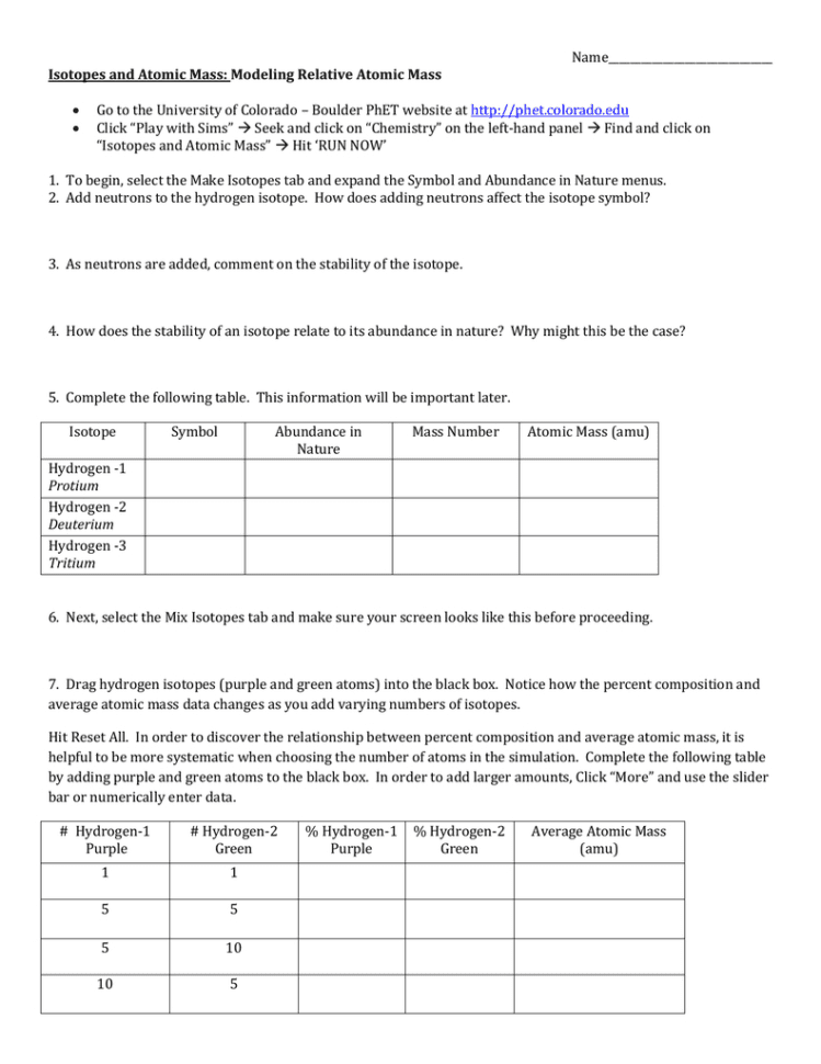 Isotopes And Atomic Mass