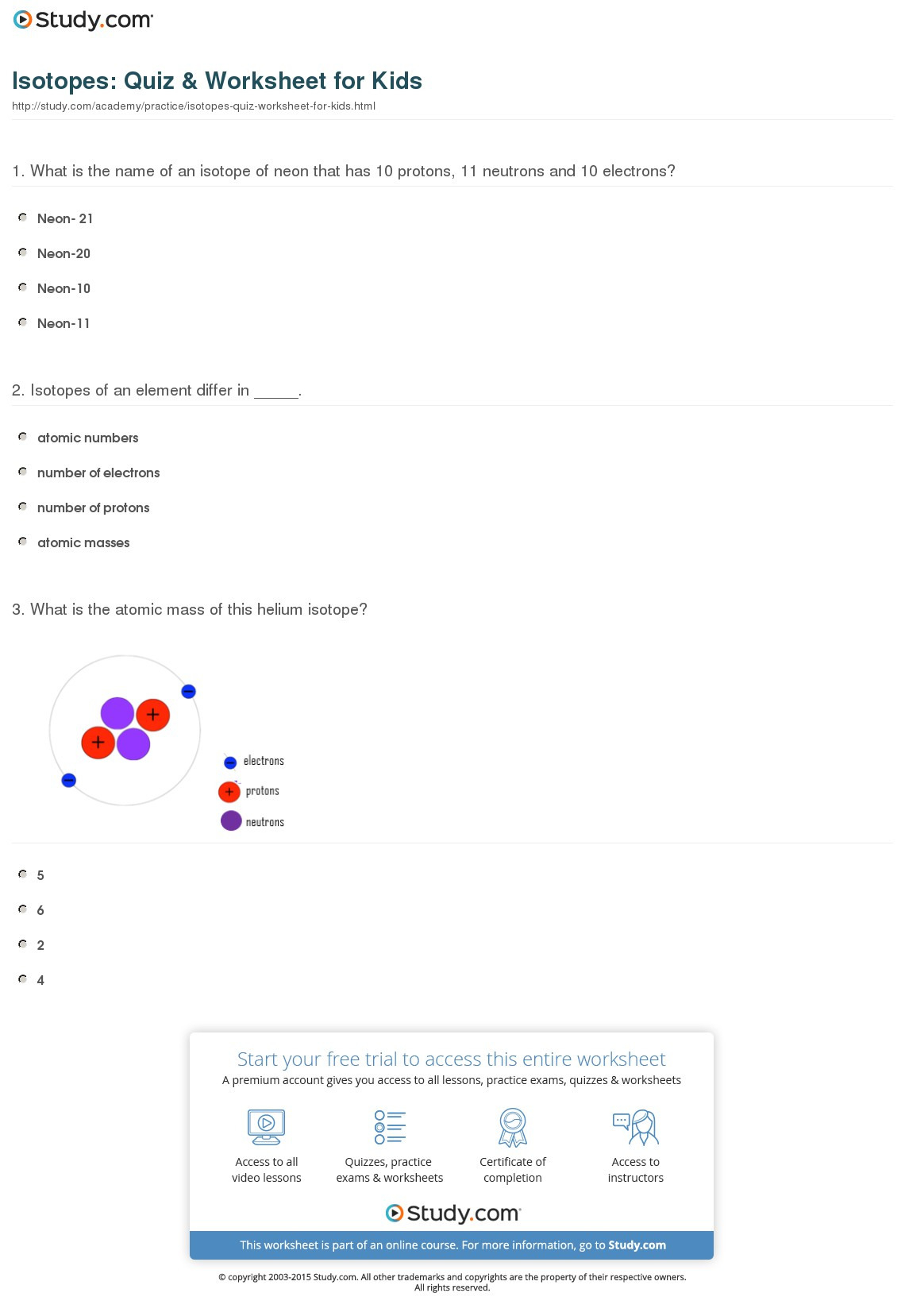 Isotopes Quiz  Worksheet For Kids  Study