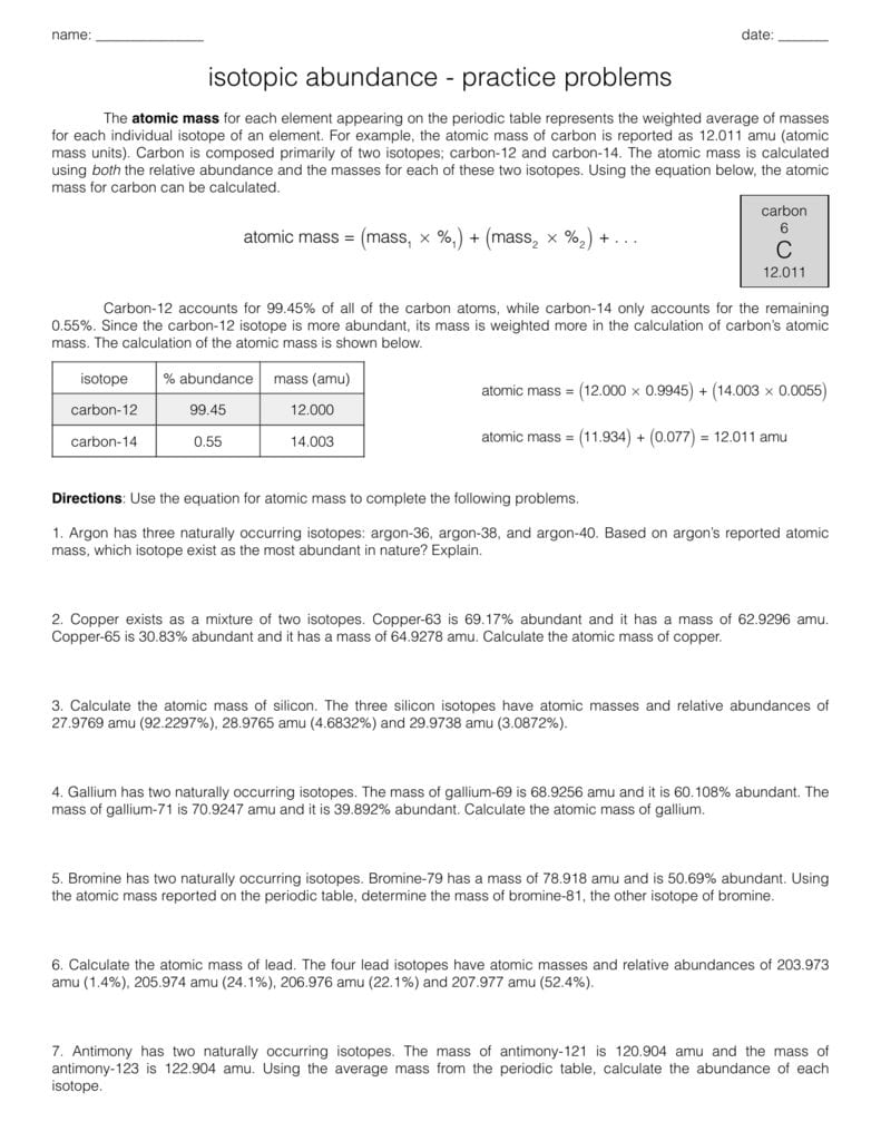 Abundance Of Isotopes Chem Worksheet 4 3 Answers db excel com