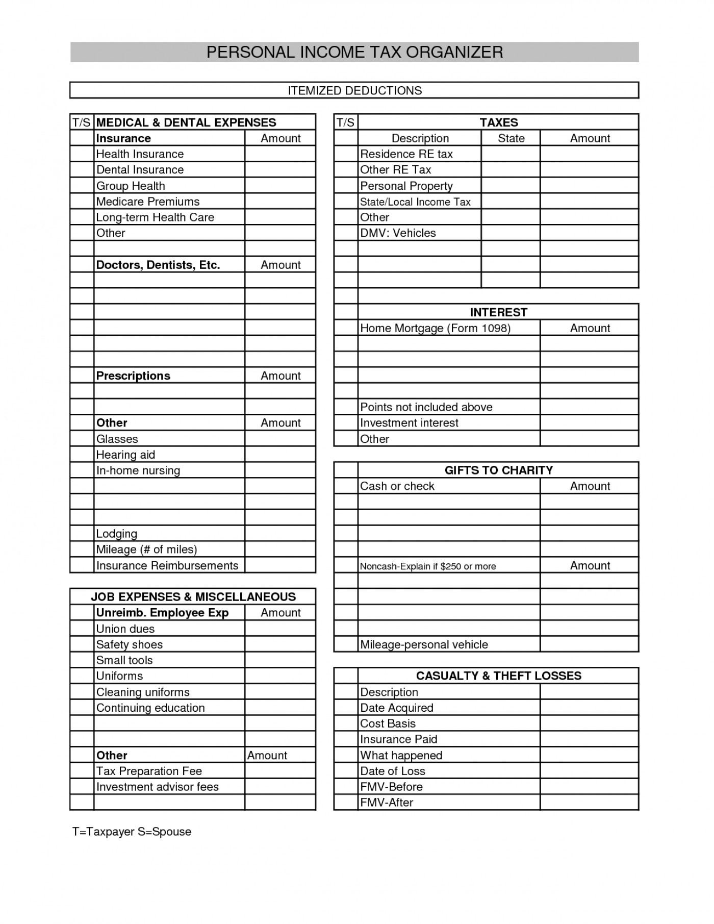 Itemized Deduction Worksheet