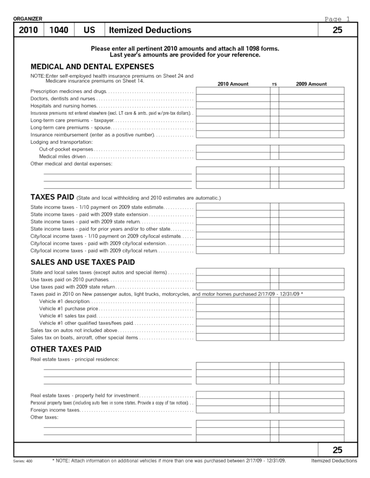 Itemized Tax Deduction Worksheet Oaklandeffect Deductions