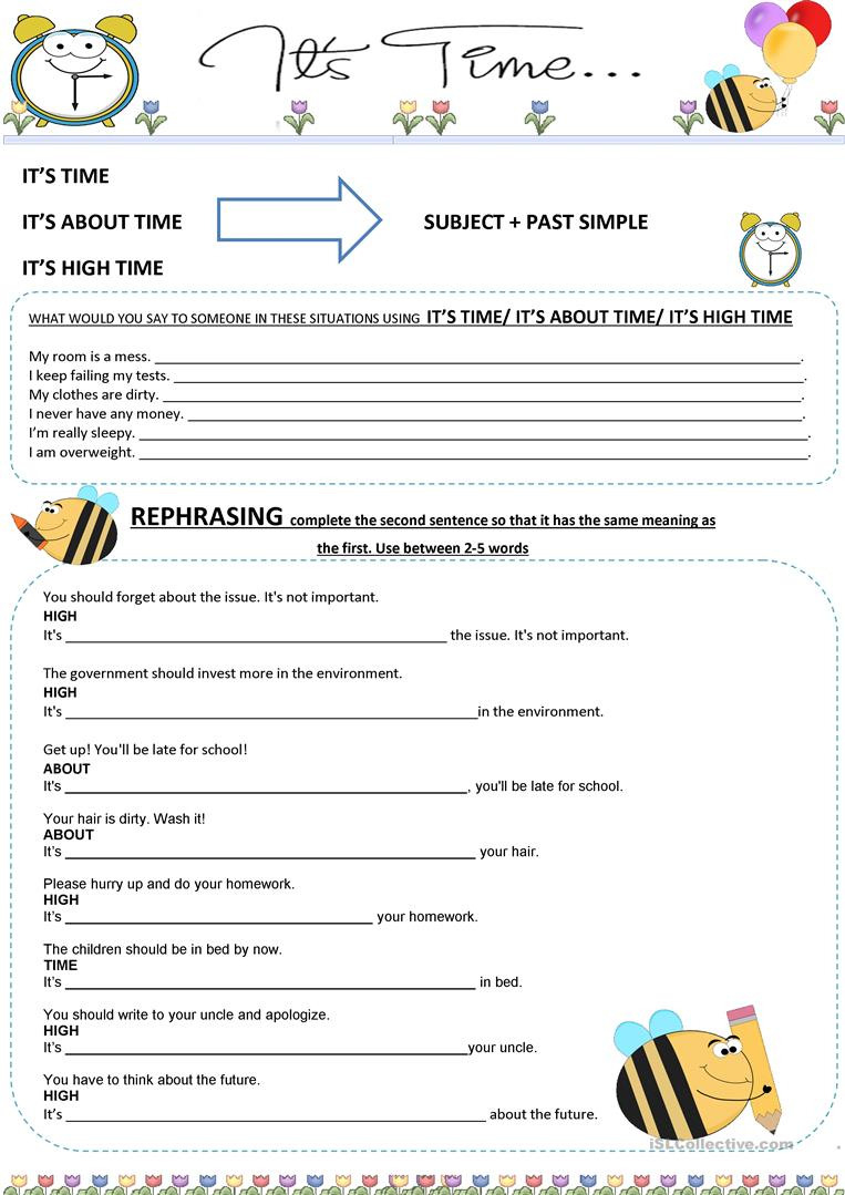 It's High  About  Time  English Esl Worksheets