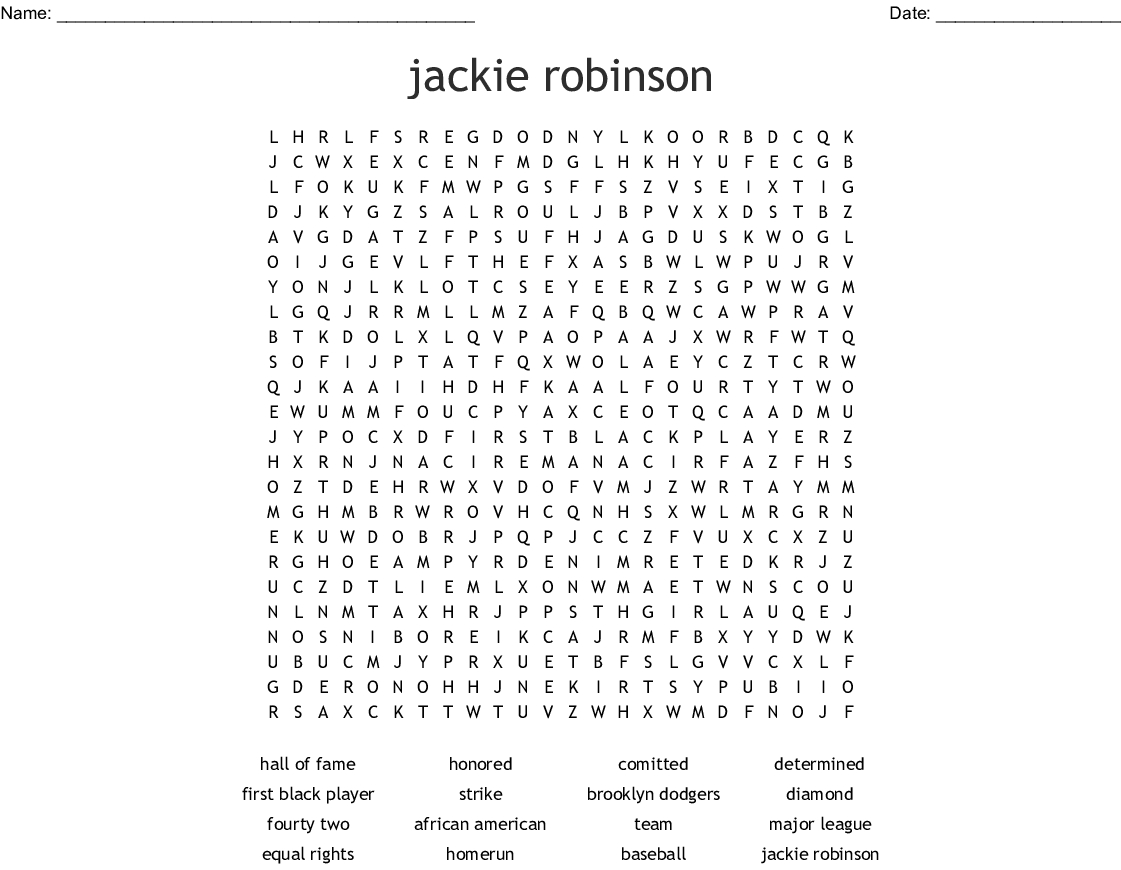 Jackie Robinson Word Search Word — Db