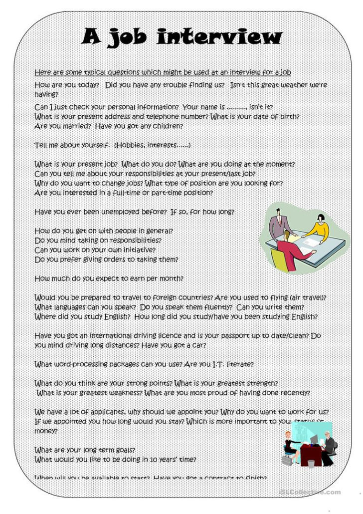 Interview Worksheet For Students