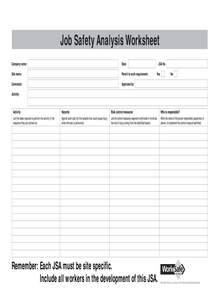 Job Safety Analysis Worksafe Fill Online Printable —